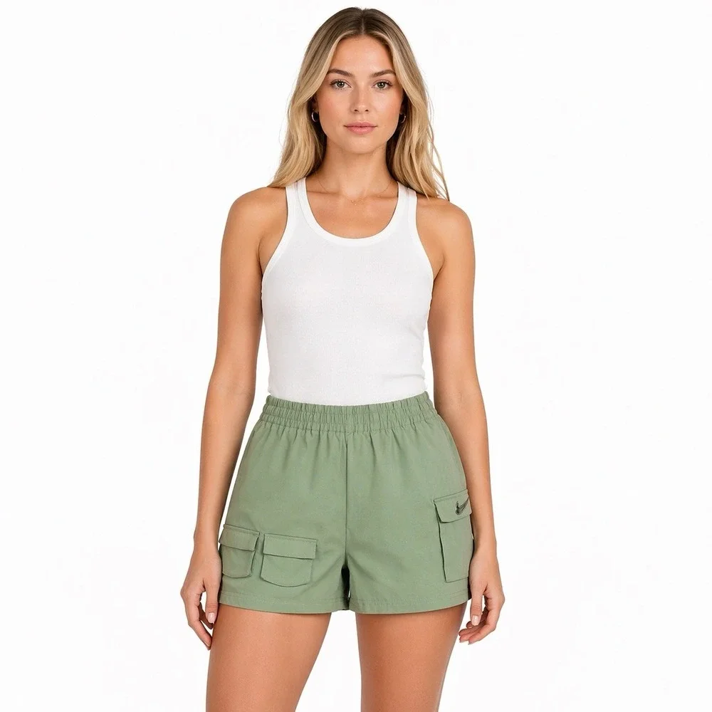 Nike Women Sportswear Swoosh Cargo Shorts‎ Polyester CZ9381-006 Green Small S